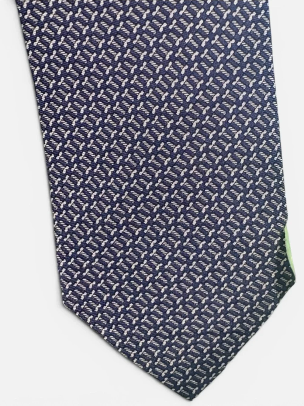 Dunhill London 100% Silk Tie Navy & White Geometric Micro Pattern Italy + Box